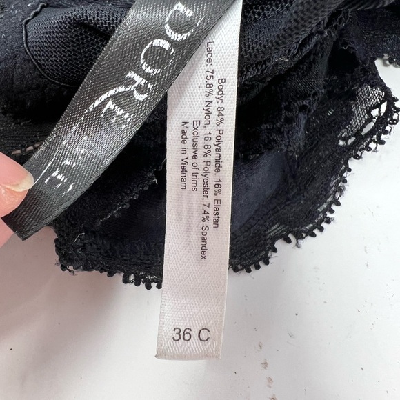 Adore Me Solid Black Stretch Floral Lace T-Back Front Closure Bra 36C - Picture 4 of 10